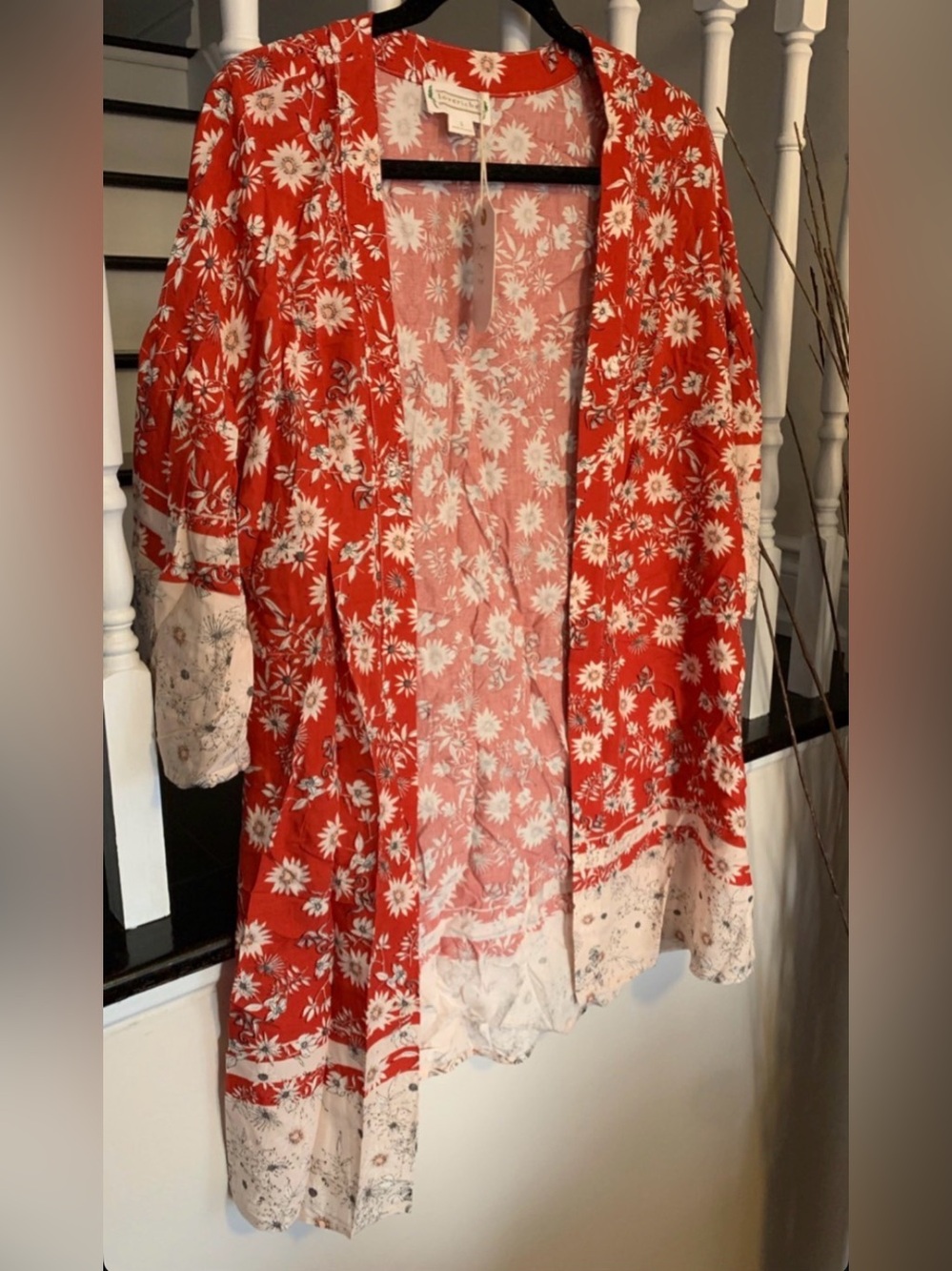 Love Riche Red Floral Kimono with Cream Border